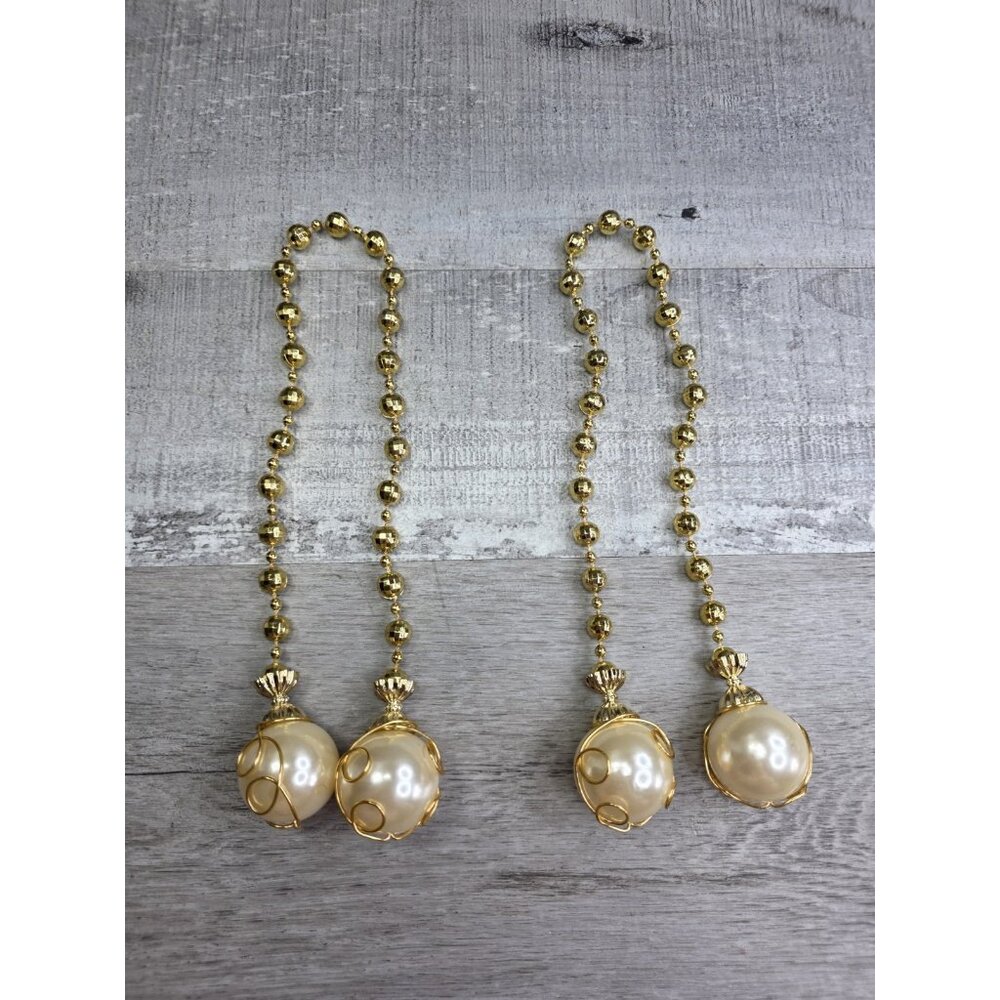 Vintage Beads Round Plastic Ornate Gold Trim Faux Pearl Christmas Decor g56.1